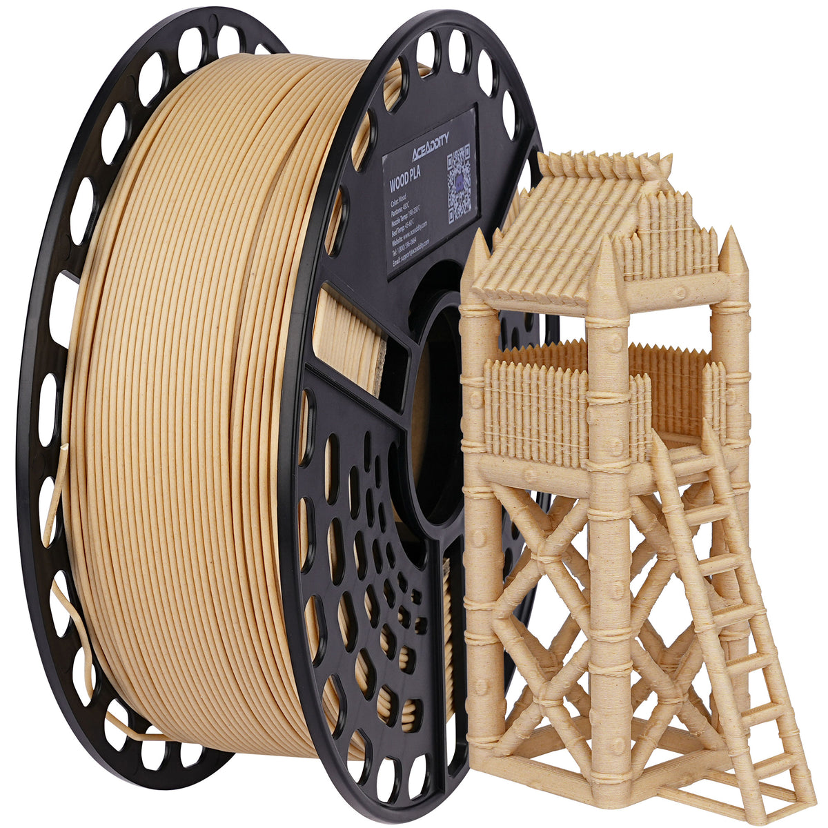 Wood PLA 3D Printer Filament, 30% Real Wood, Dimensional Accuracy +/- 0.02 mm, 1 kg Spool, 1.75 mm