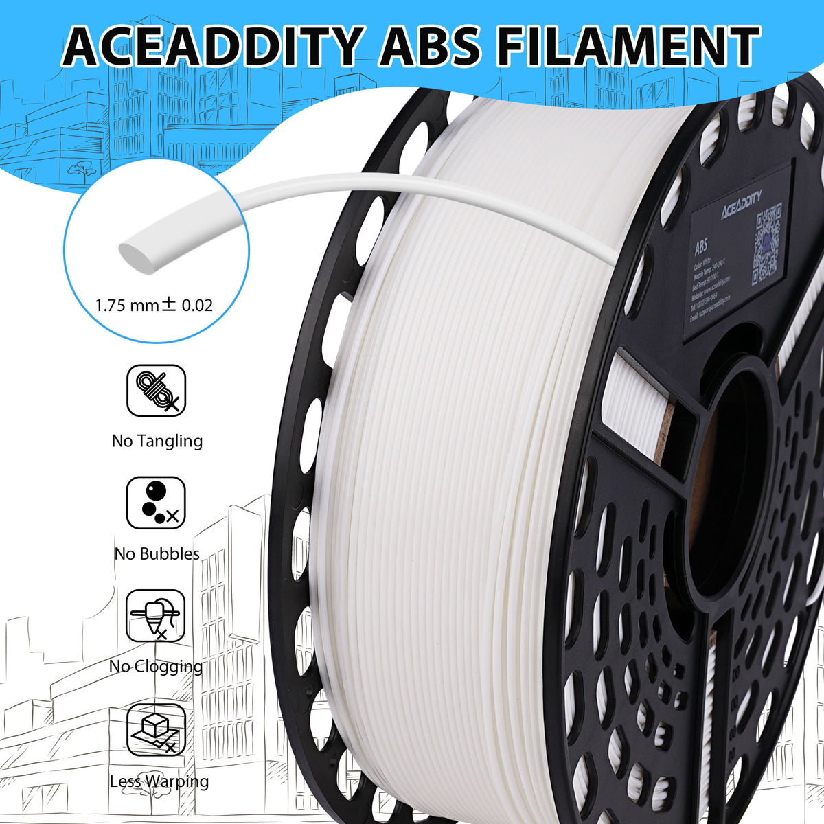 ABS 3D Printer Filament, Heat Resistant, Dimensional Accuracy +/- 0.02 mm,1 kg Spool, 1.75 mm