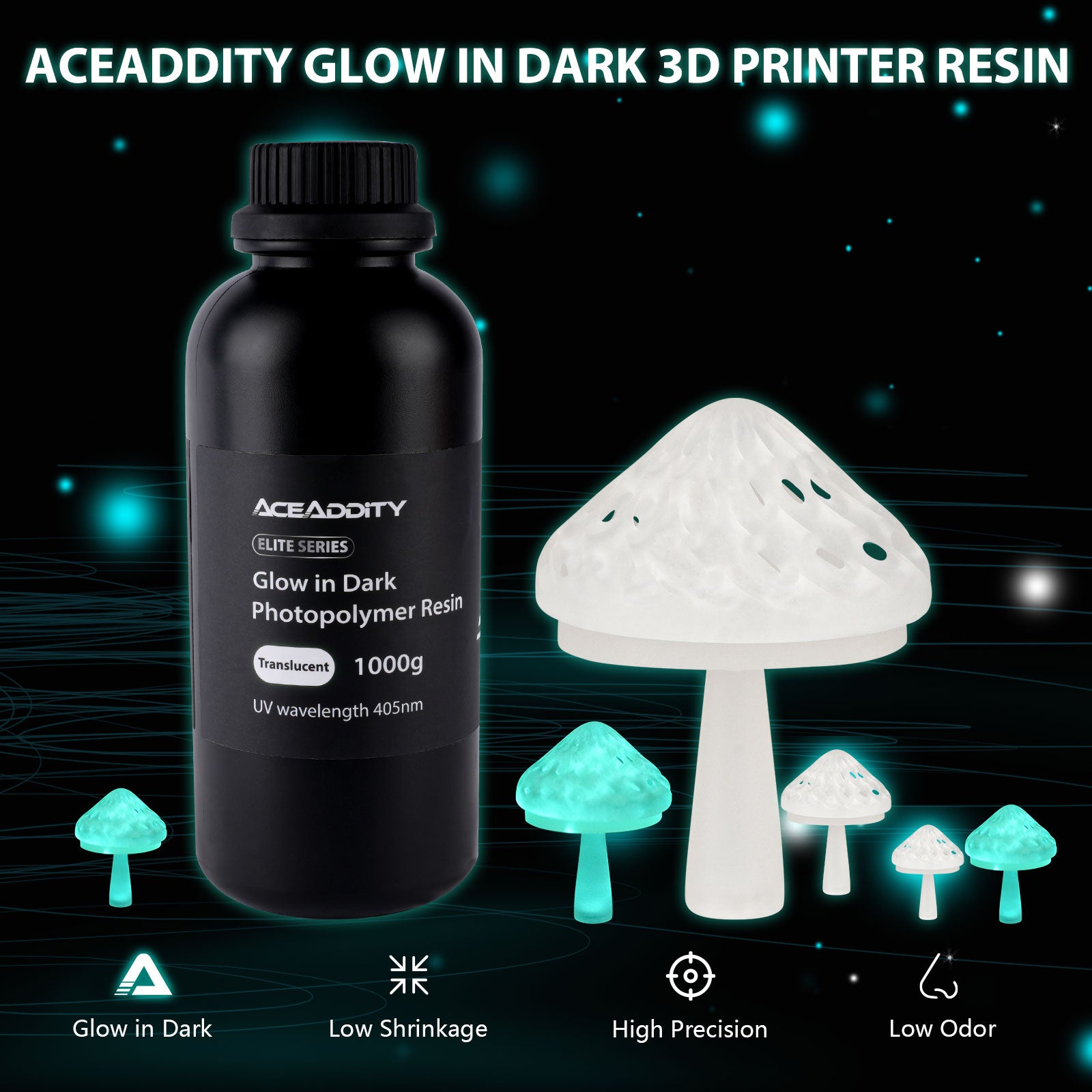 Aceaddity Translucent Glow In Dark Resin Compatible with Most 3D Printers