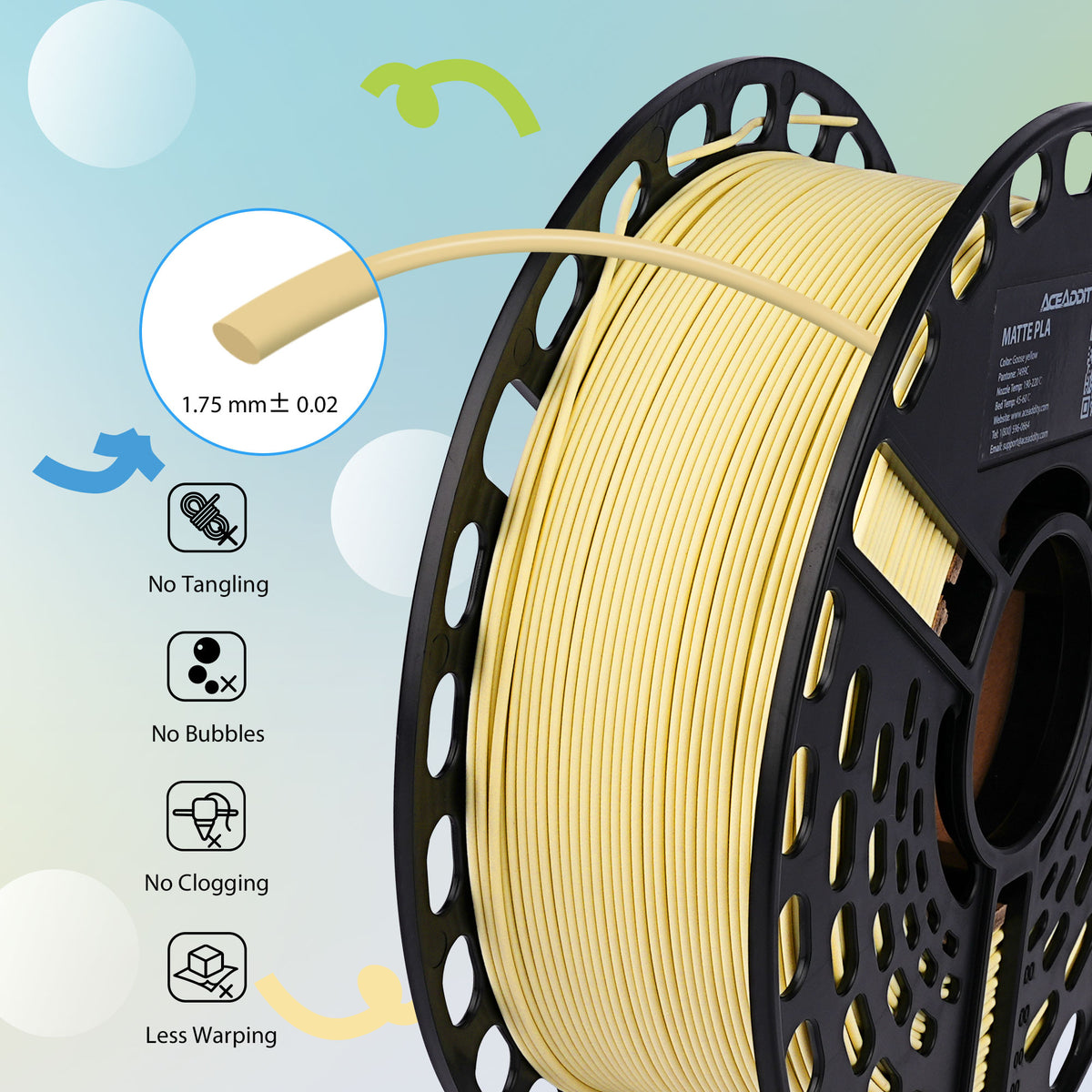 Matte PLA 3D Printer Filament, Dimensional Accuracy +/- 0.02 mm, 1 kg Spool, 1.75 mm