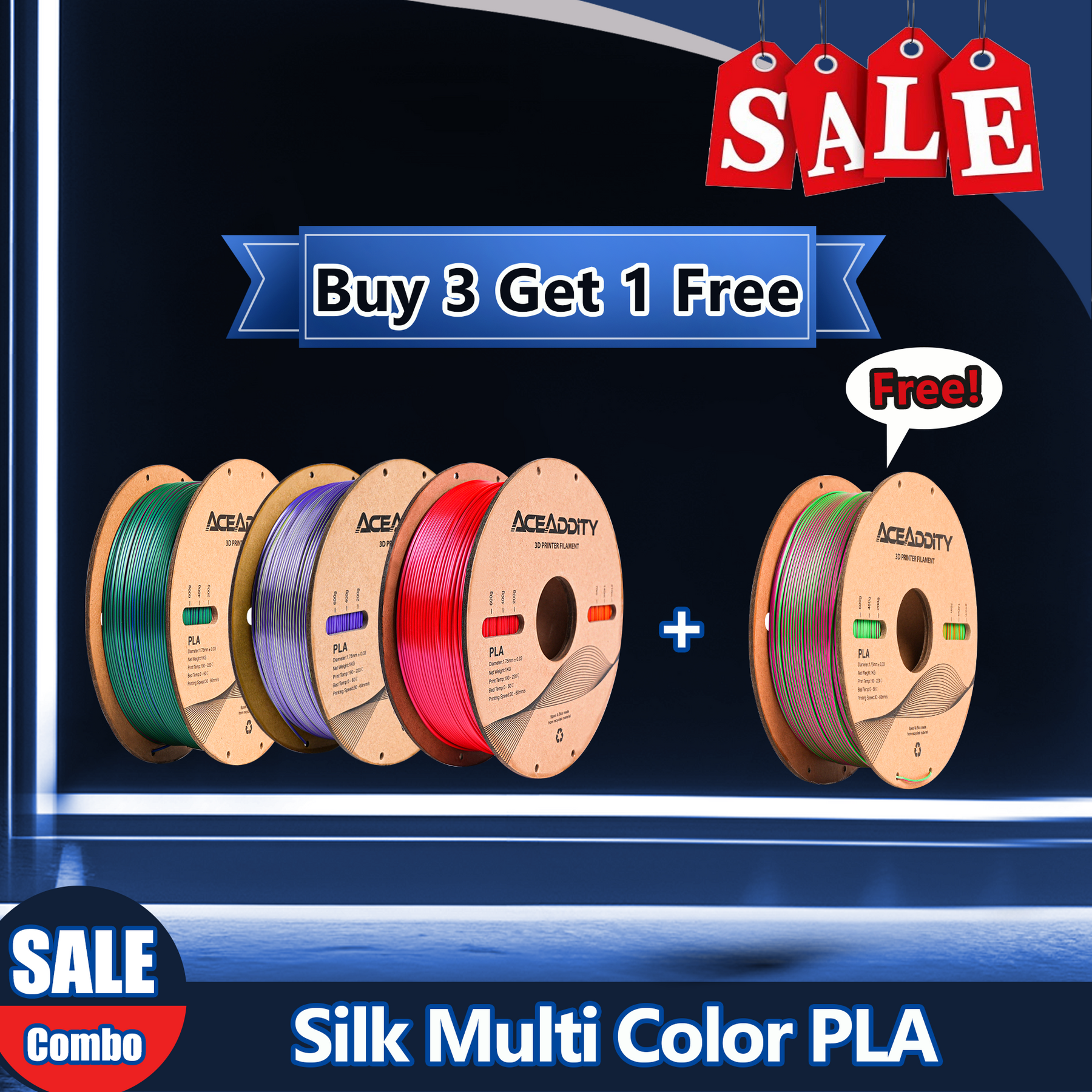 [Clearance Sale] Aceaddity Silk Multicolor PLA Get 4 at the Price of 3