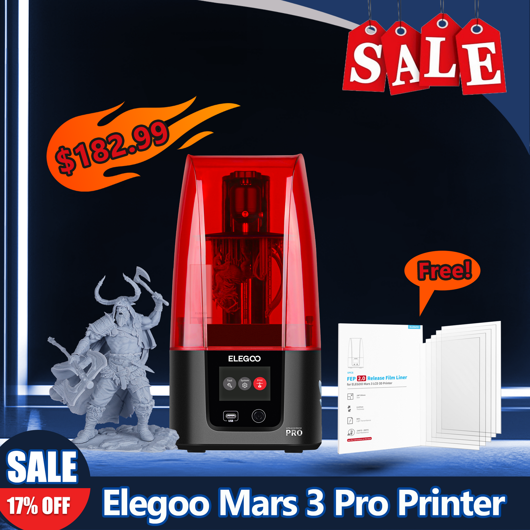 Clearance Sale] ELEGOO Mars 3 Pro Resin 3d Printer + Free FEP Films (