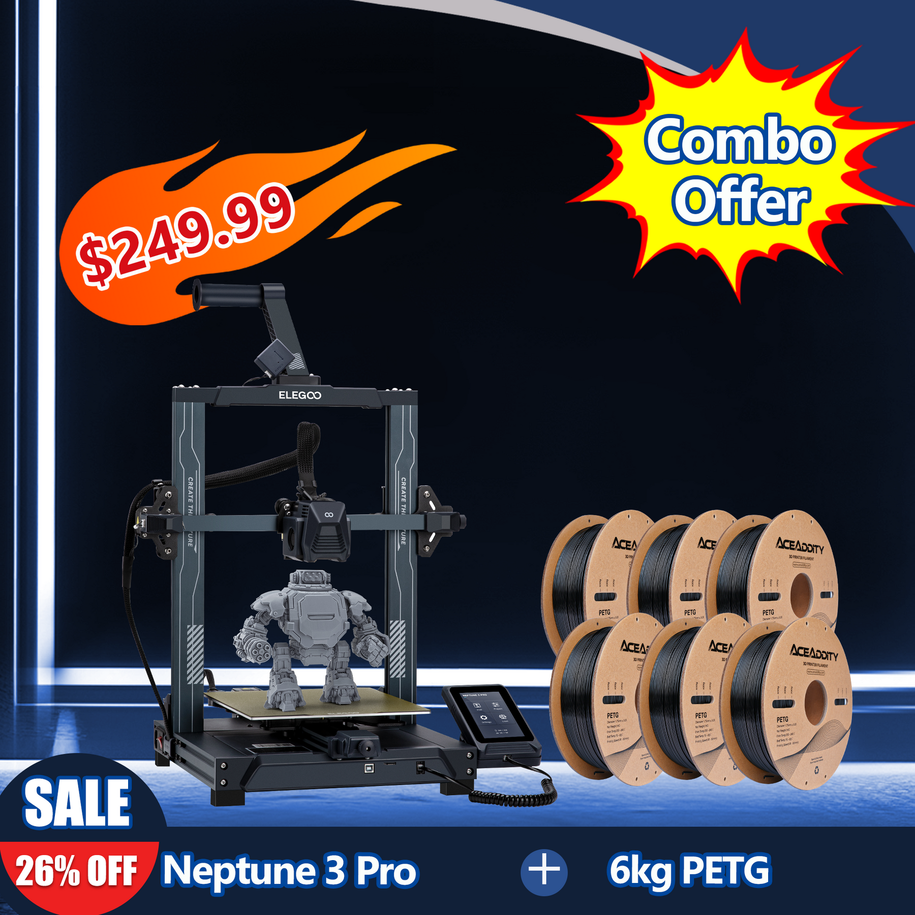 [Clearance Sale] ELEGOO Neptune 3 PRO + PETG 6KG Combo Offer