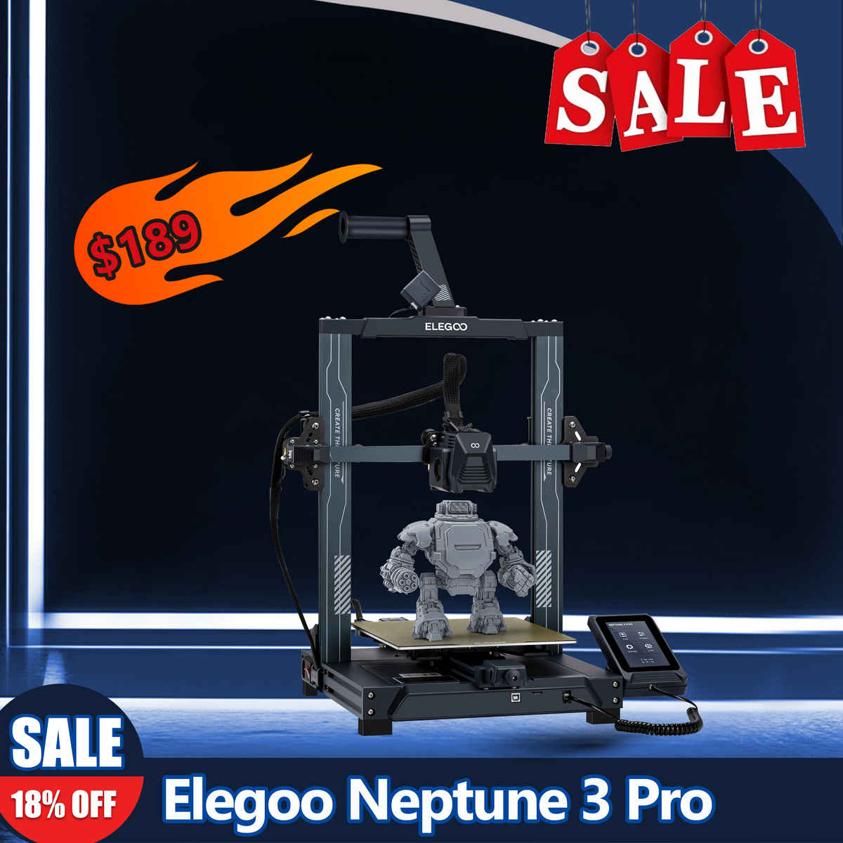 ELEGOO Neptune 3 Pro FDM 3D-Drucker mit einem Bauvolumen von 225 x 225 x 280 mm³