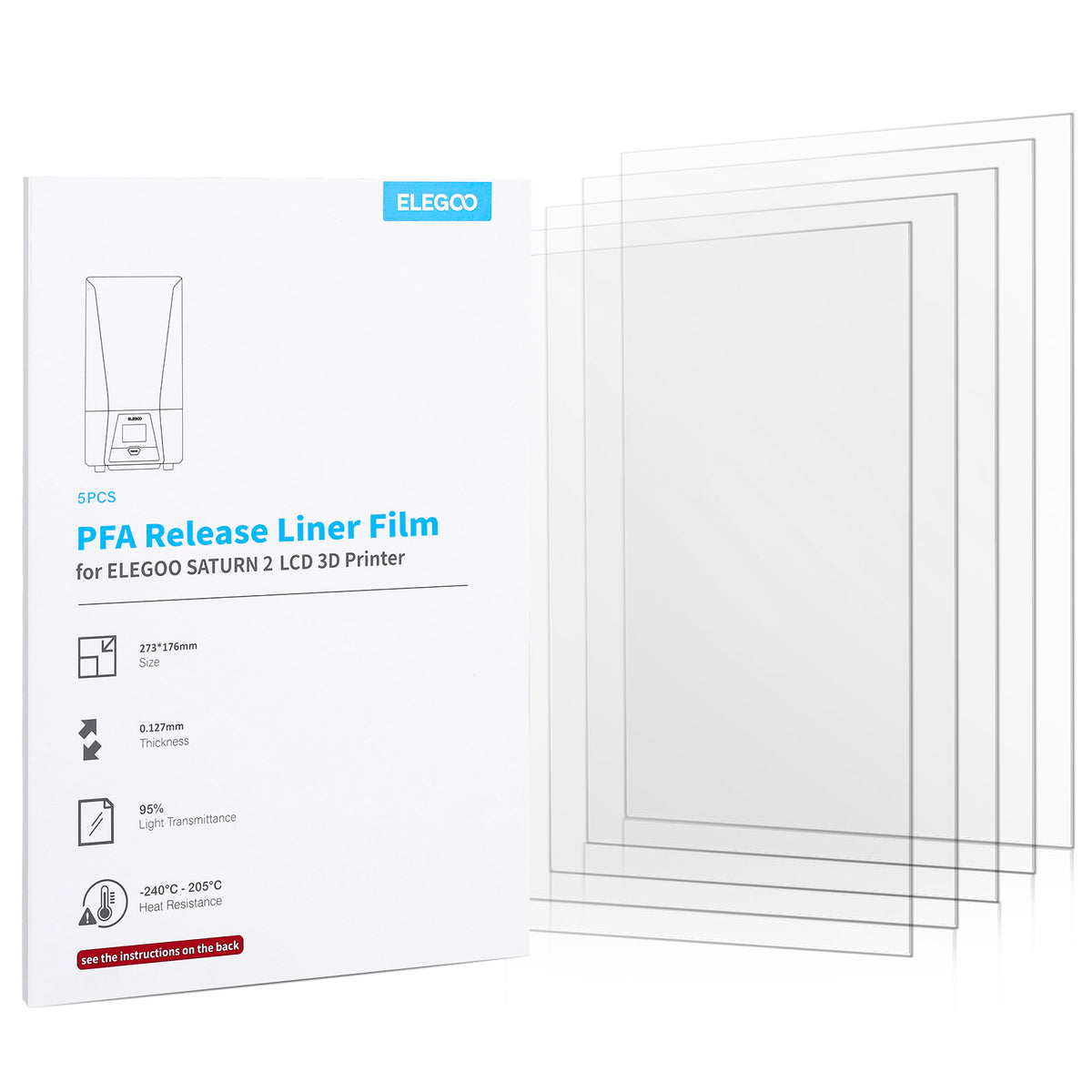 ELEGOO PFA Release Liner Film for Saturn 2 and Saturn 8K, 5 Pieces