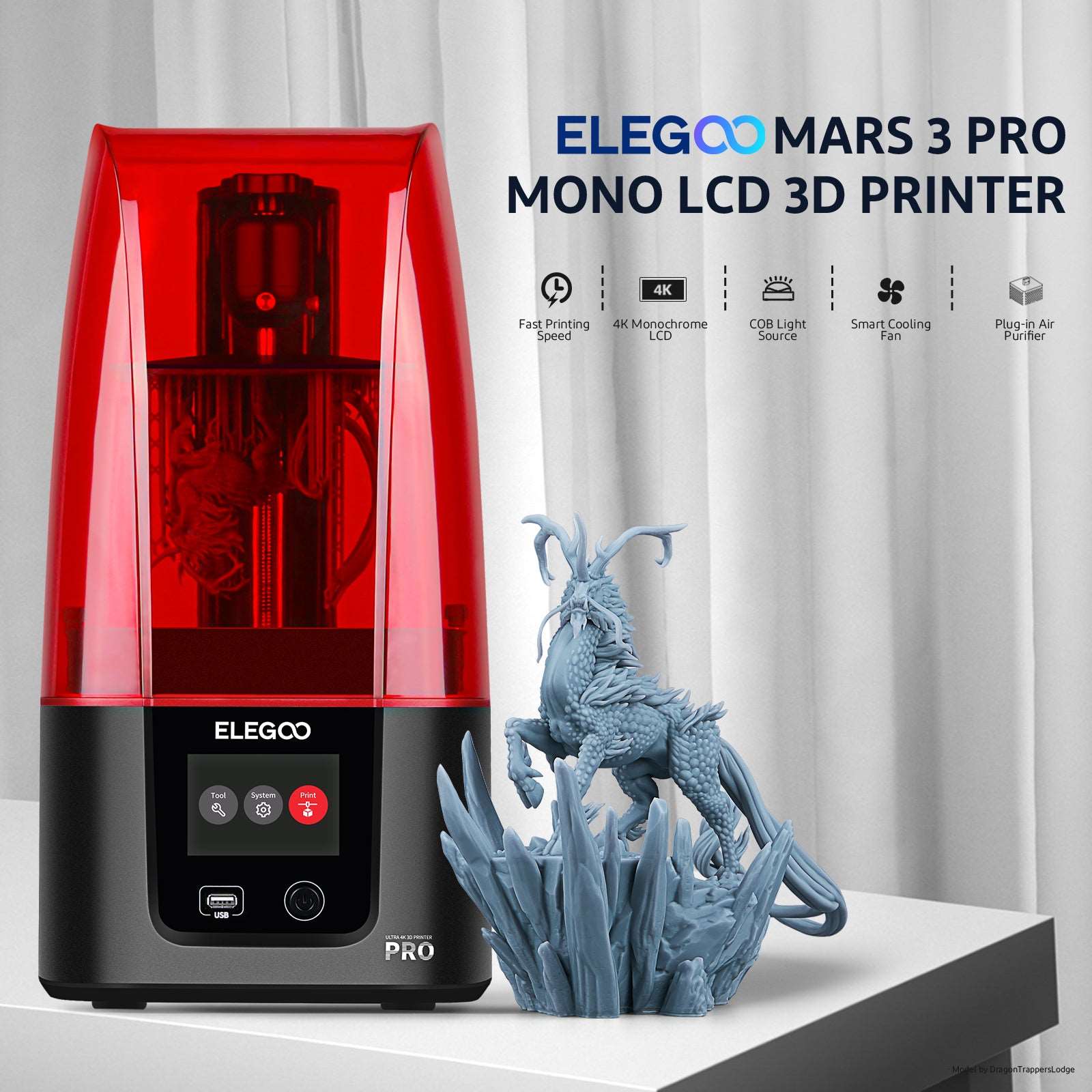 ELEGOO Mars 3 Pro mSLA Resin 3D Printer with 4K Mono LCD